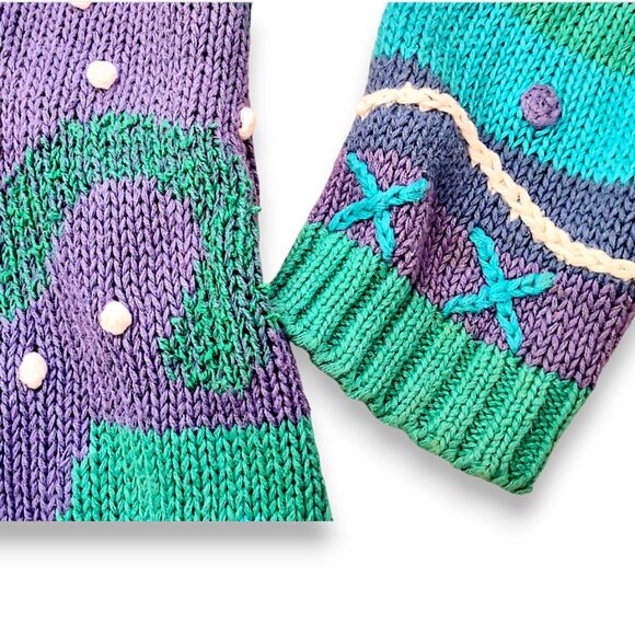 Secrets Sun Prints vintage 90's funk geo pattern chunky knit cardigan M - Picture 6 of 6